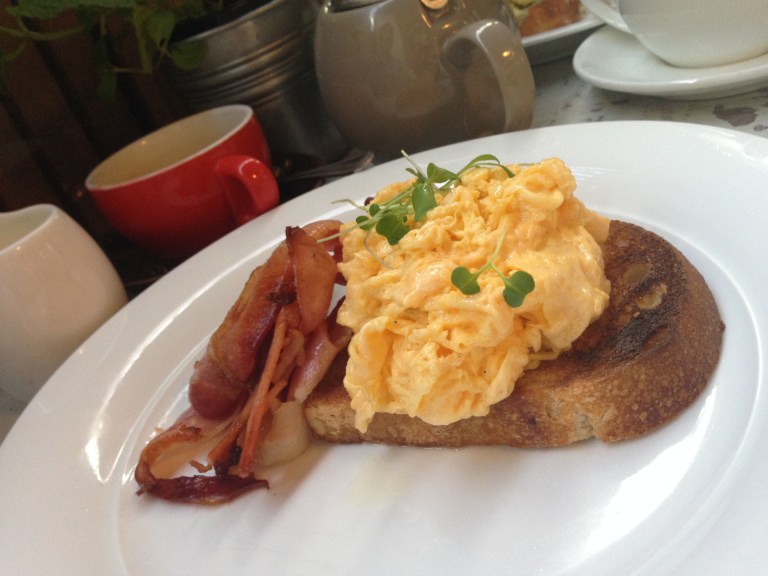 scrambled eggs + bacon, martin st cafe + providore